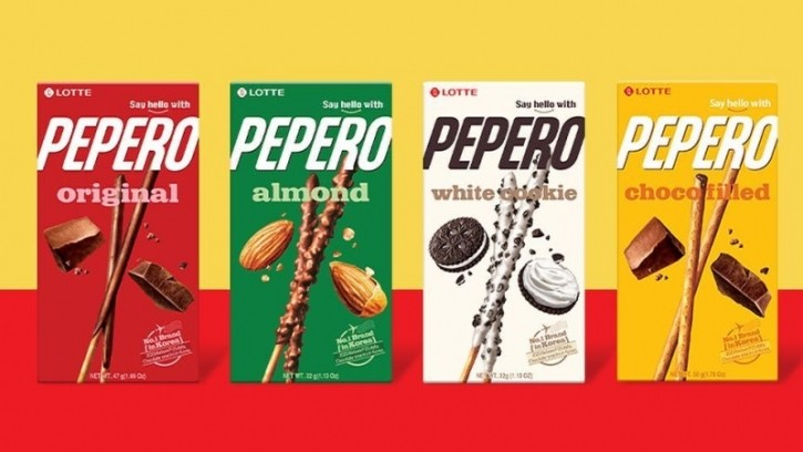 Lotte Wellfood's Pepero lineup includes original, almond, white cookie and chocofilled varieties. (Lotte Wellfood)